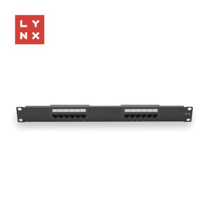 Obrázek LYNX 19" patch panel 12- port, UTP Cat5e, 50µ, nestíněný, černý