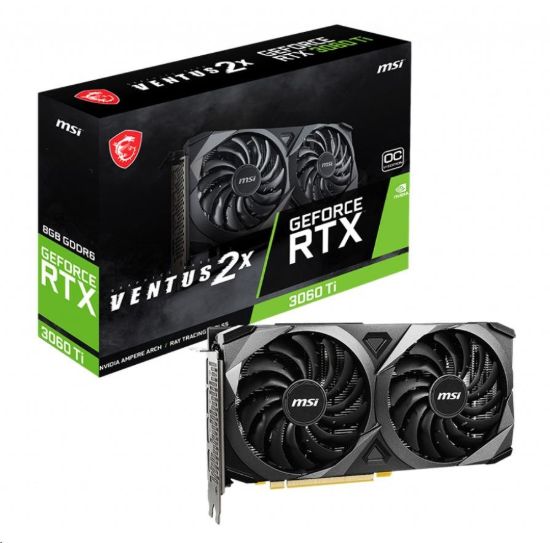 Obrázek BAZAR - MSI VGA NVIDIA GeForce RTX 3060 Ti VENTUS 2X 8G OCV1 LHR, RTX 3060 Ti, 8GB GDDR6, 3xDP, 1xHDMI - Po opravě (Bez