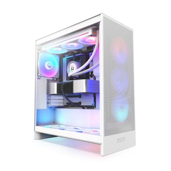Obrázek NZXT skříň H7 Flow RGB edition / ATX / 3x 140 mm fan / USB- C / 2x USB / prosklená bočnice / mesh panel / RGB / bílá