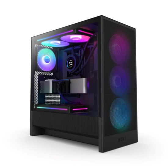 Obrázek NZXT skříň H5 Flow RGB edition / 1x360 mm RGB core fan / 1x120mm / USB 3.0 / USB- C 3.1 / průhledná bočnice / mesh / černá