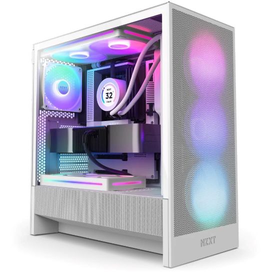 Obrázek NZXT skříň H5 Flow RGB edition / 1x360 mm RGB core fan / 1x120mm / USB 3.0 / USB- C 3.1 / průhledná bočnice / mesh / bílá