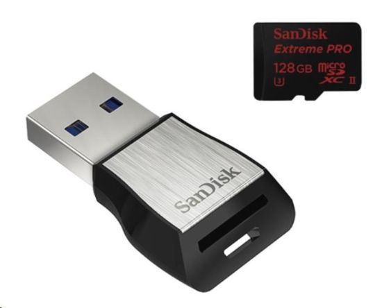 Obrázek Sandisk MIcroSDXC karta 128GB Extreme PRO (275MB/ s, Class 10 UHS- II U3) + USB 3.0 čtečka