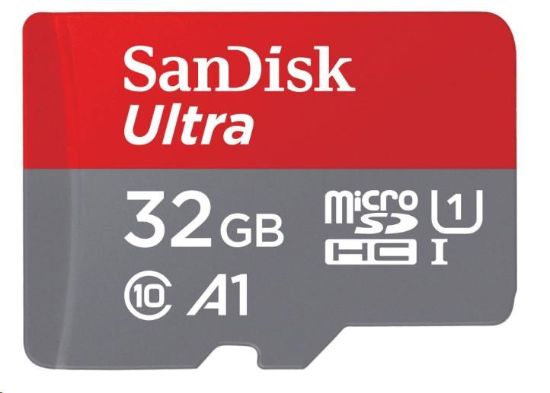 Obrázek SanDisk MicroSDHC karta 32GB Ultra (120MB/ s, A1 Class 10 UHS- I, Android - Tablet Packaging, Memory Zone App) + adaptér