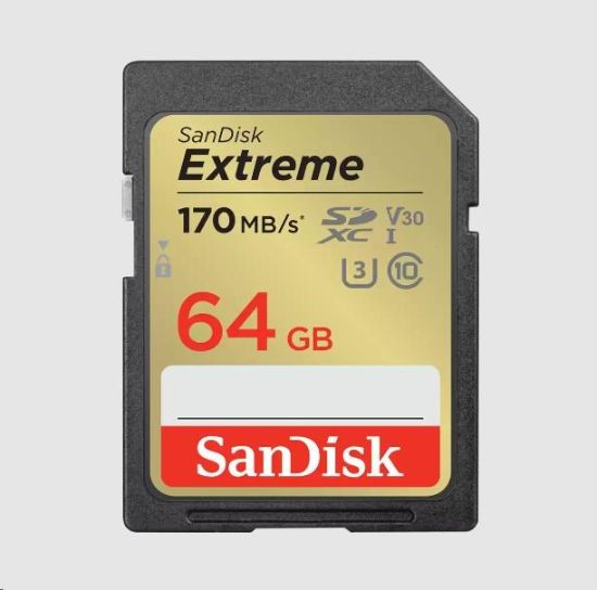 Obrázek SanDisk SDXC karta 64GB Extreme (170 MB/ s Class 10, UHS- I U3 V30)