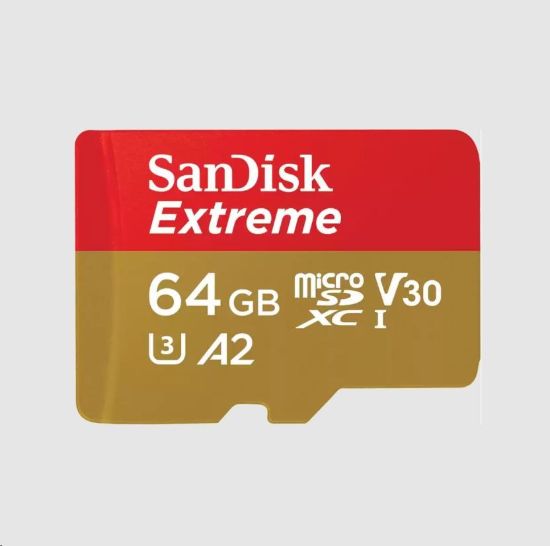 Obrázek SanDisk micro SDXC karta 64GB Extreme (170 MB/ s Class 10, UHS- I U3 V30) + adaptér