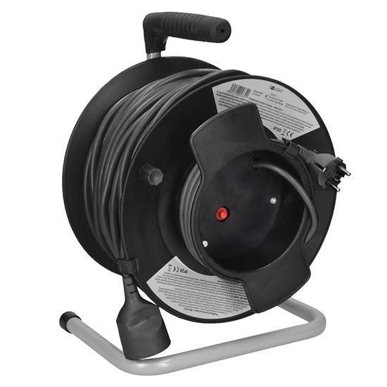 Obrázek Solight prodlužovací přívod na bubnu, 1 zásuvka, 50m, černý kabel, 3x 1, 5mm2