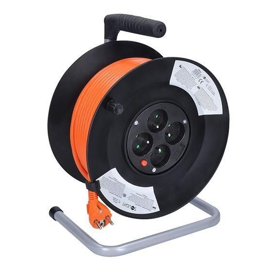 Obrázek Solight prodlužovací přívod na bubnu, 4 zásuvky, 50m, oranžový kabel, 3x 1, 5mm2