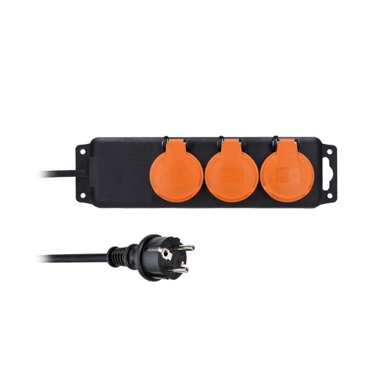 Obrázek Solight prodlužovací přívod IP44, 3 zásuvky, gumový kabel, venkovní, 5m