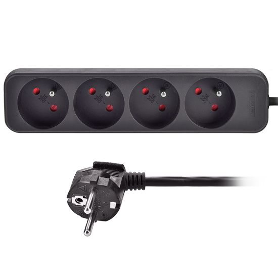 Obrázek Solight prodlužovací přívod, 4 zásuvky, černý, 3m