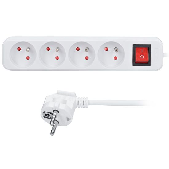 Obrázek Solight prodlužovací přívod, 4 zásuvky, bílý, vypínač, 1, 5m