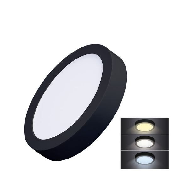 Obrázek Solight LED mini panel CCT, přisazený, 12W, 900lm, 3000K, 4000K, 6000K, kulatý, černá barva