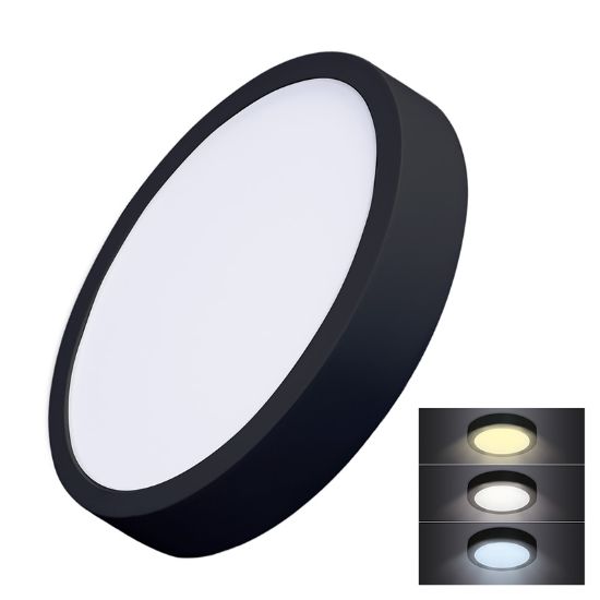 Obrázek Solight LED mini panel CCT, přisazený, 24W, 1800lm, 3000K, 4000K, 6000K, kulatý, černá barva