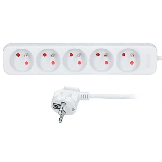 Obrázek Solight prodlužovací přívod, 5 zásuvek, bílý, 1, 5m