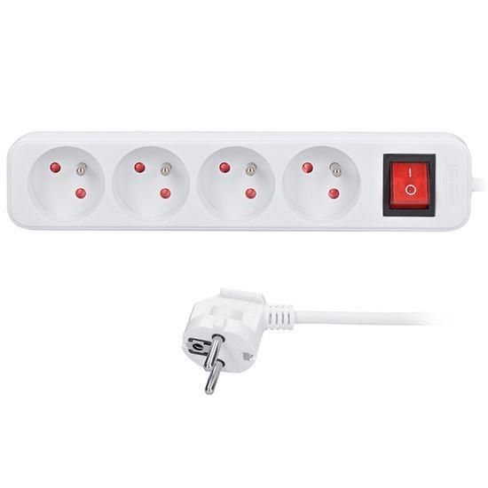 Obrázek Solight prodlužovací přívod 5m, 4 zásuvky, vypínač, 16A/ 3680W, PVC, bílý