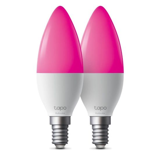 Obrázek TP- Link Tapo L430C(2- pack) chytrá WiFi stmívatelná LED žárovka (barevná, 2500K- 6500K, 470lm, 2, 4GHz, E14)