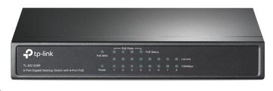 Obrázek TP- Link switch TL- SG1008P (8xGbE, 4xPoE+, 64W, fanless)