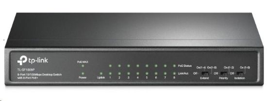 Obrázek TP- Link CCTV switch TL- SF1009P (8x100Mb/ s, 1x100Mb/ s uplink, 8xPoE+, 65W, fanless)