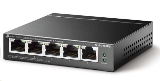 Obrázek TP- Link Easy Smart switch TL- SG105PE (5xGbE, 4xPoE+, 65W, fanless)