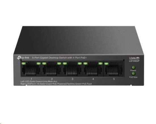 Obrázek TP- Link LiteWave switch LS105GP (5xGbE, 4xPoE+, 65W, fanless)