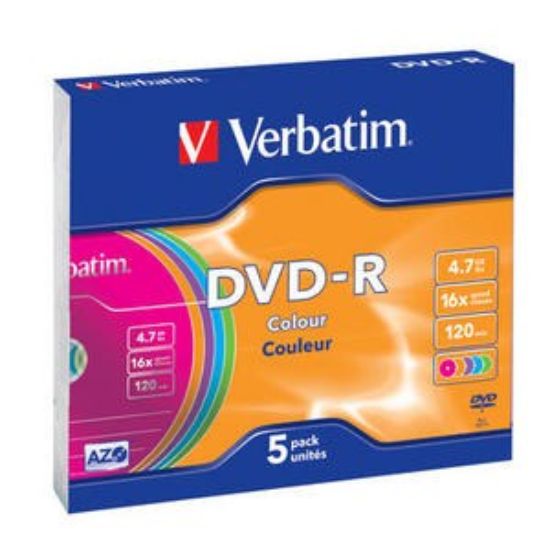 Obrázek VERBATIM DVD- R(5- Pack)Slim/ Colour/ 16x/ 4.7GB