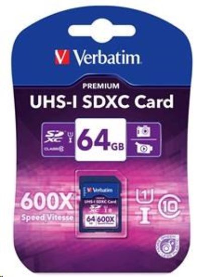 Obrázek VERBATIM SDXC karta 64GB PREMIUM, UHS- 1, Class 10 (R: 90/ W: 25 MB/ s)