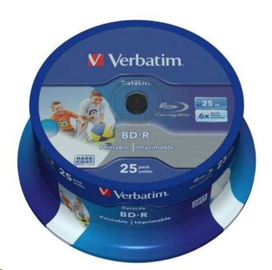Obrázek VERBATIM BD- R SL Datalife HTL (25- pack)Blu- Ray/ Spindle/ 6x/ 25GB Wide Printable