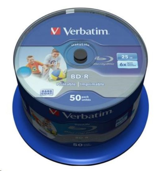 Obrázek VERBATIM BD- R SL Datalife HTL (50- pack)Blu- Ray/ Spindle/ 6x/ 25GB Wide Printable