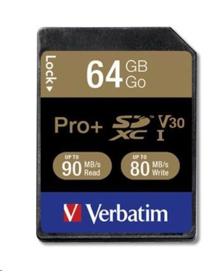 Obrázek VERBATIM SDXC karta 64GB PRO+ Class 10, UHS- 1 (R: 90/ W: 80 MB/ s)